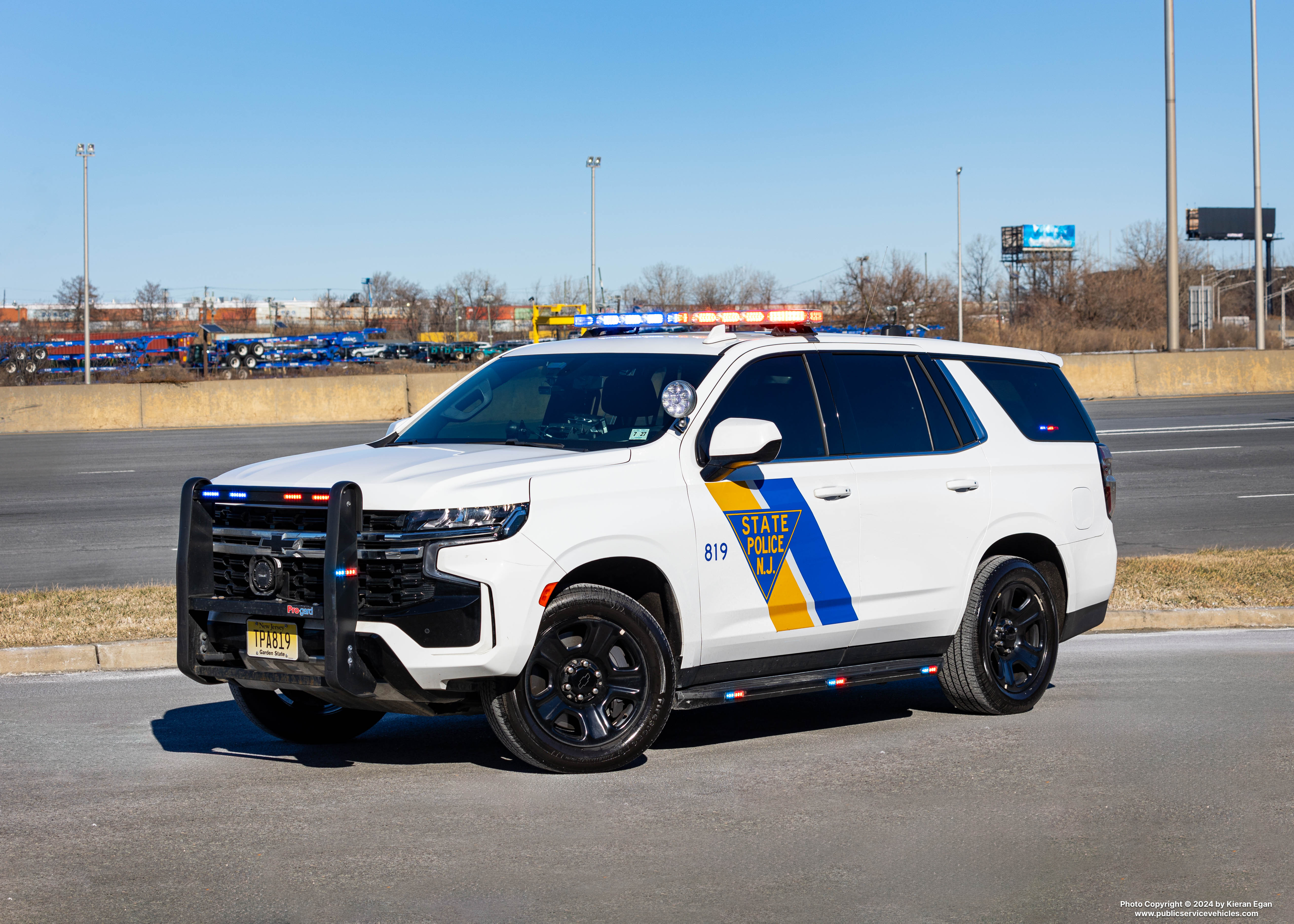 A photo  of New Jersey State Police
            Cruiser 819, a 2022 Chevrolet Tahoe             taken by Kieran Egan