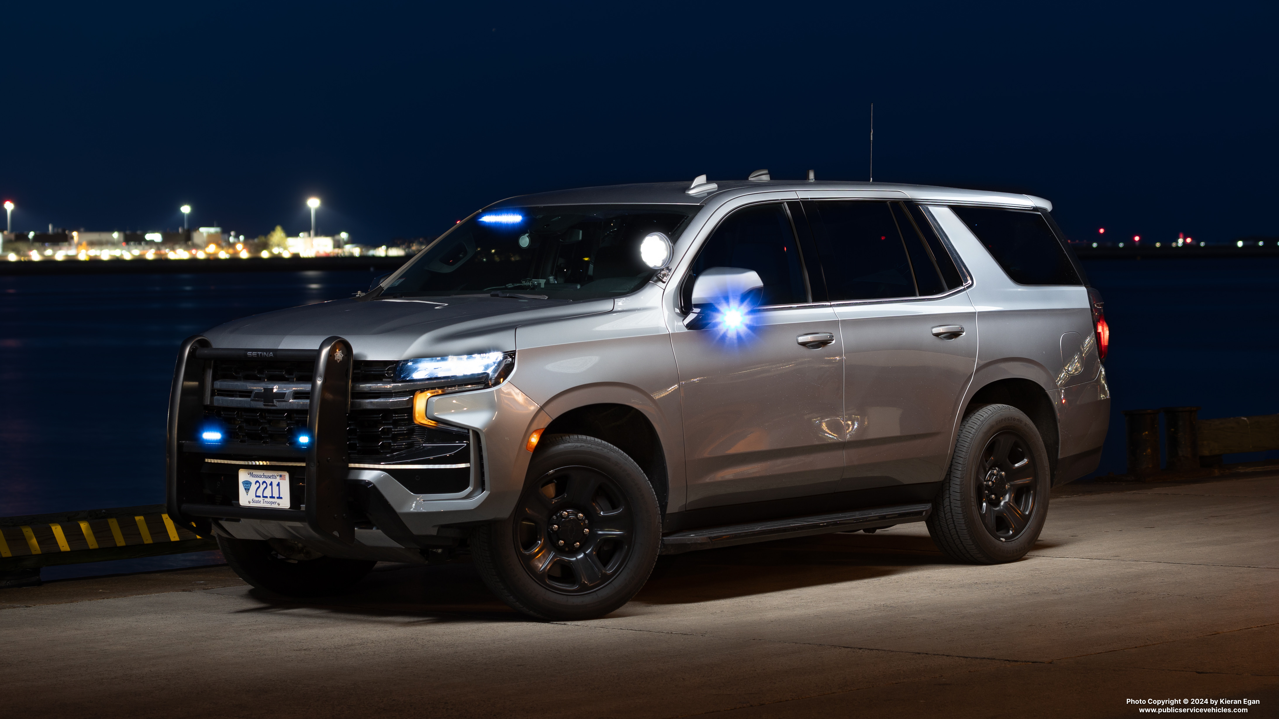 A photo  of Massachusetts State Police
            Cruiser 2211, a 2023 Chevrolet Tahoe             taken by Kieran Egan