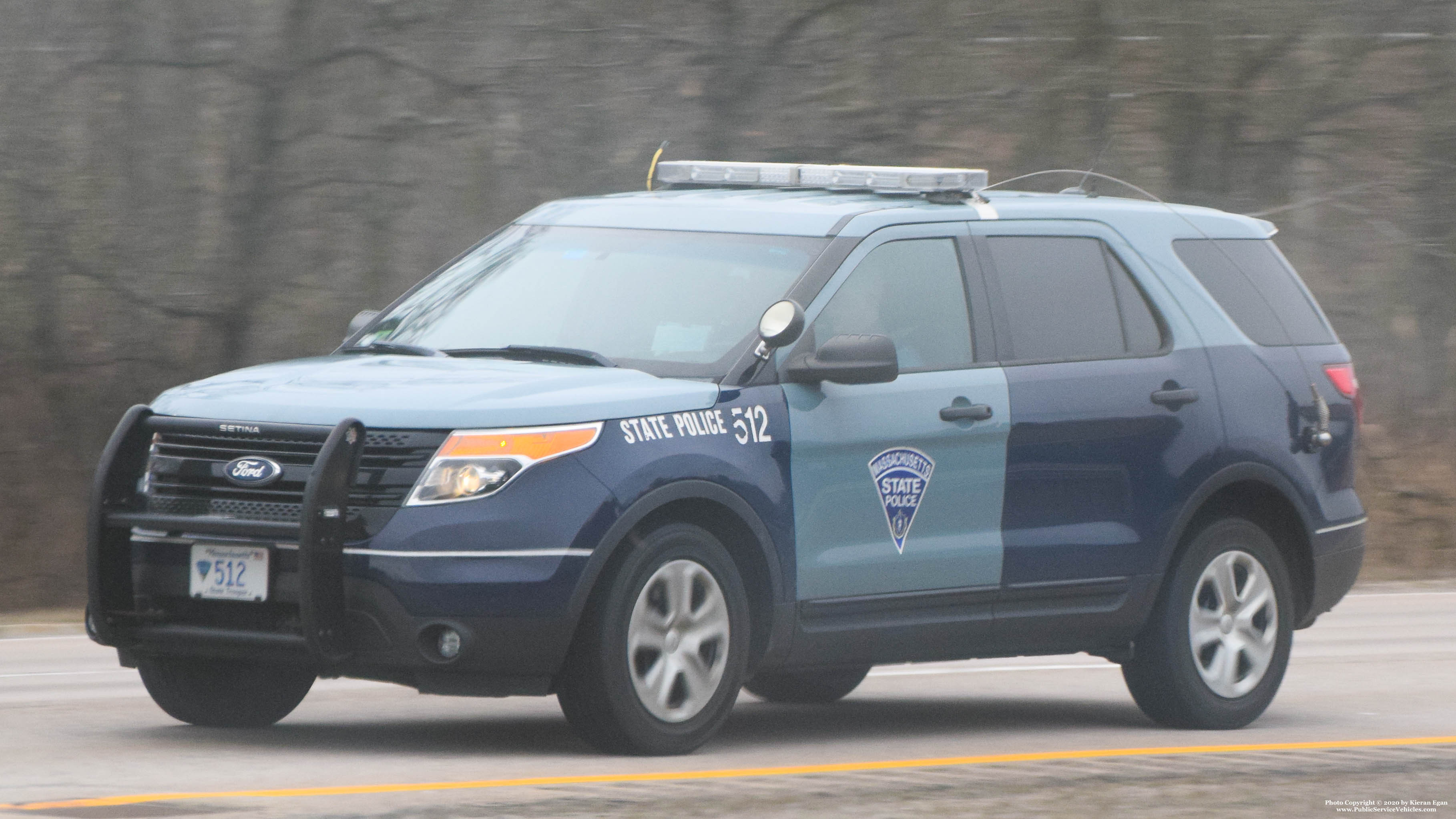 A photo  of Massachusetts State Police
            Cruiser 512, a 2015 Ford Police Interceptor Utility             taken by Kieran Egan