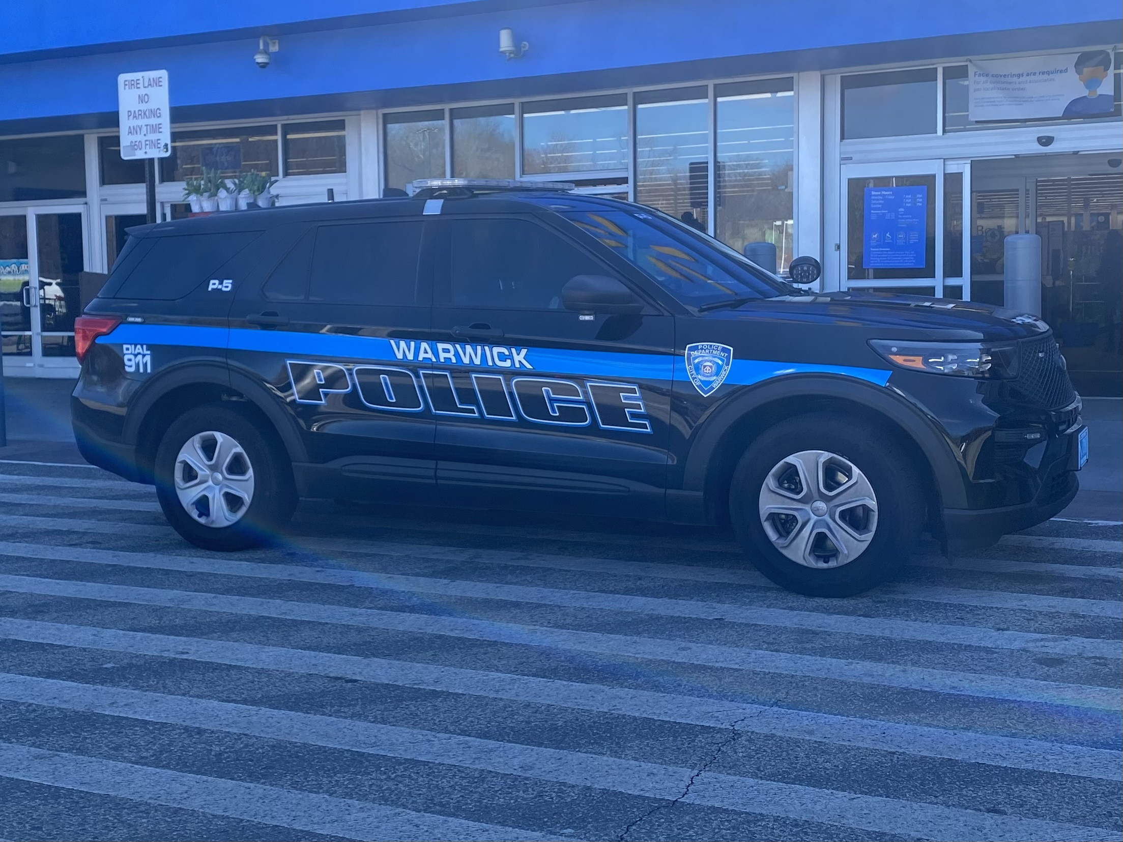 A photo  of Warwick Police
            Cruiser P-5, a 2021 Ford Police Interceptor Utility             taken by @riemergencyvehicles