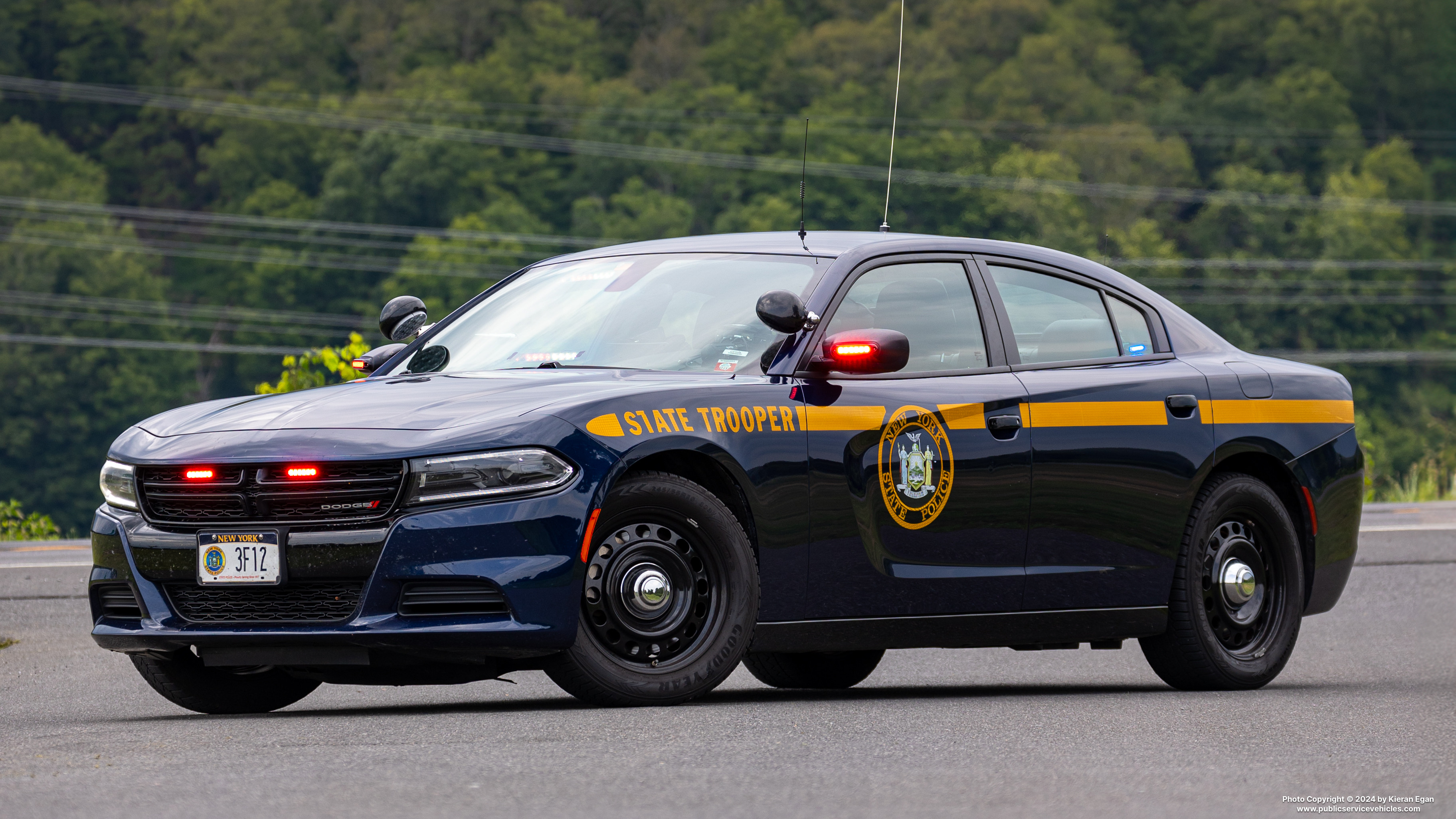 A photo  of New York State Police
            Cruiser 3F12, a 2021-2024 Dodge Charger             taken by Kieran Egan