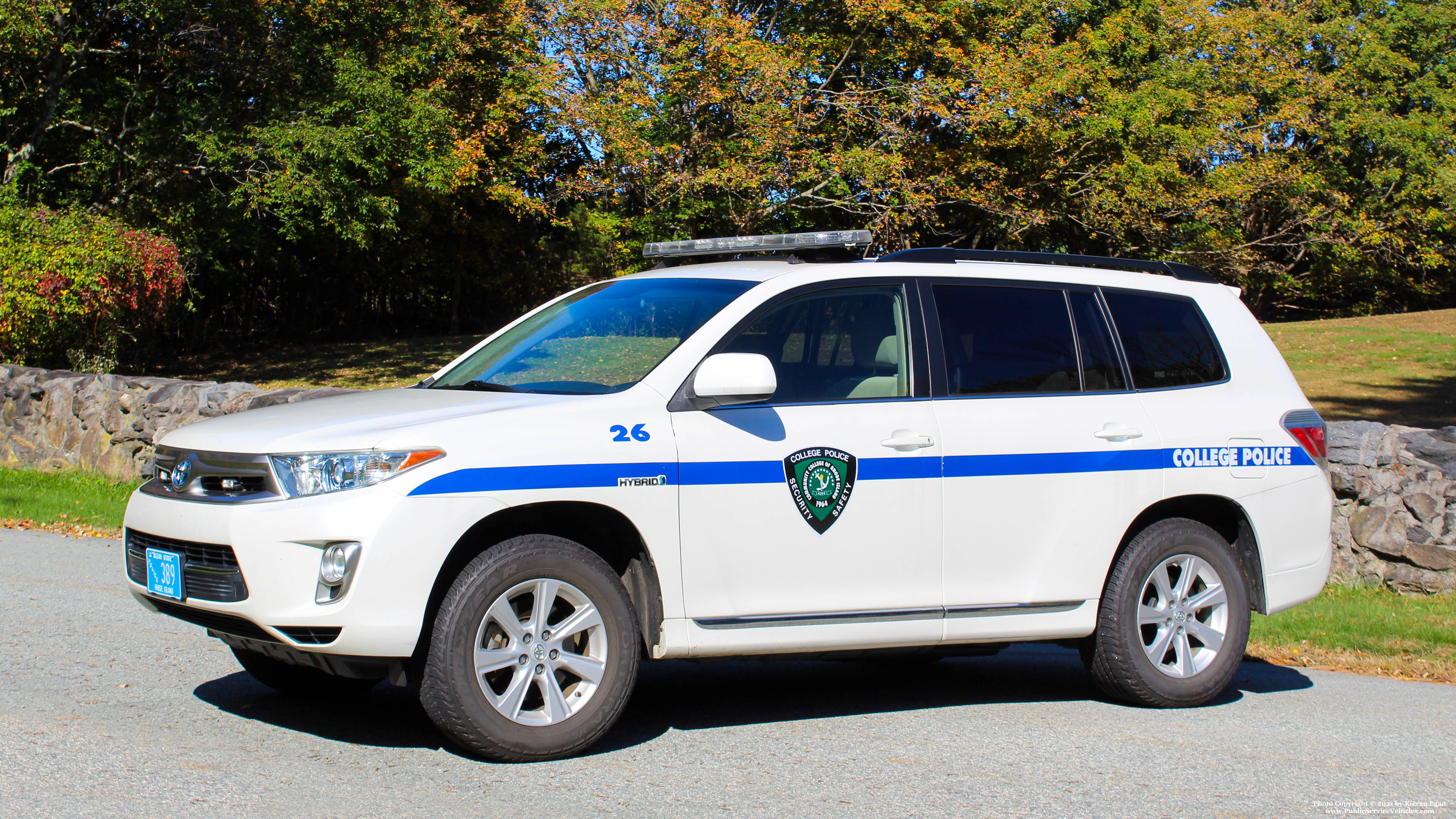 A photo  of Community College of Rhode Island Police
            Cruiser 26, a 2008-2013 Toyota Highlander Hybrid             taken by Kieran Egan