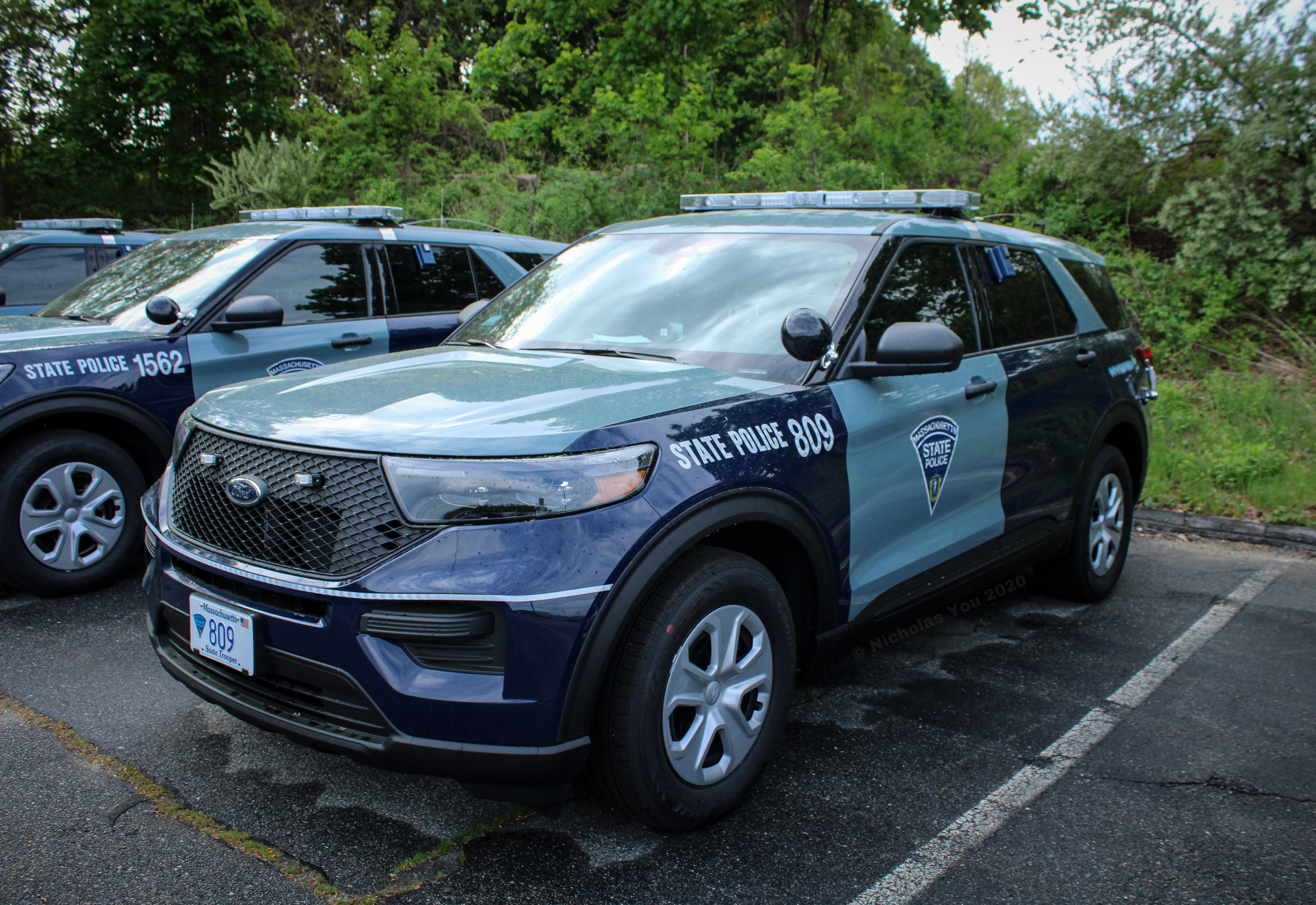 A photo  of Massachusetts State Police
            Cruiser 809, a 2020 Ford Police Interceptor Utility Hybrid             taken by Nicholas You