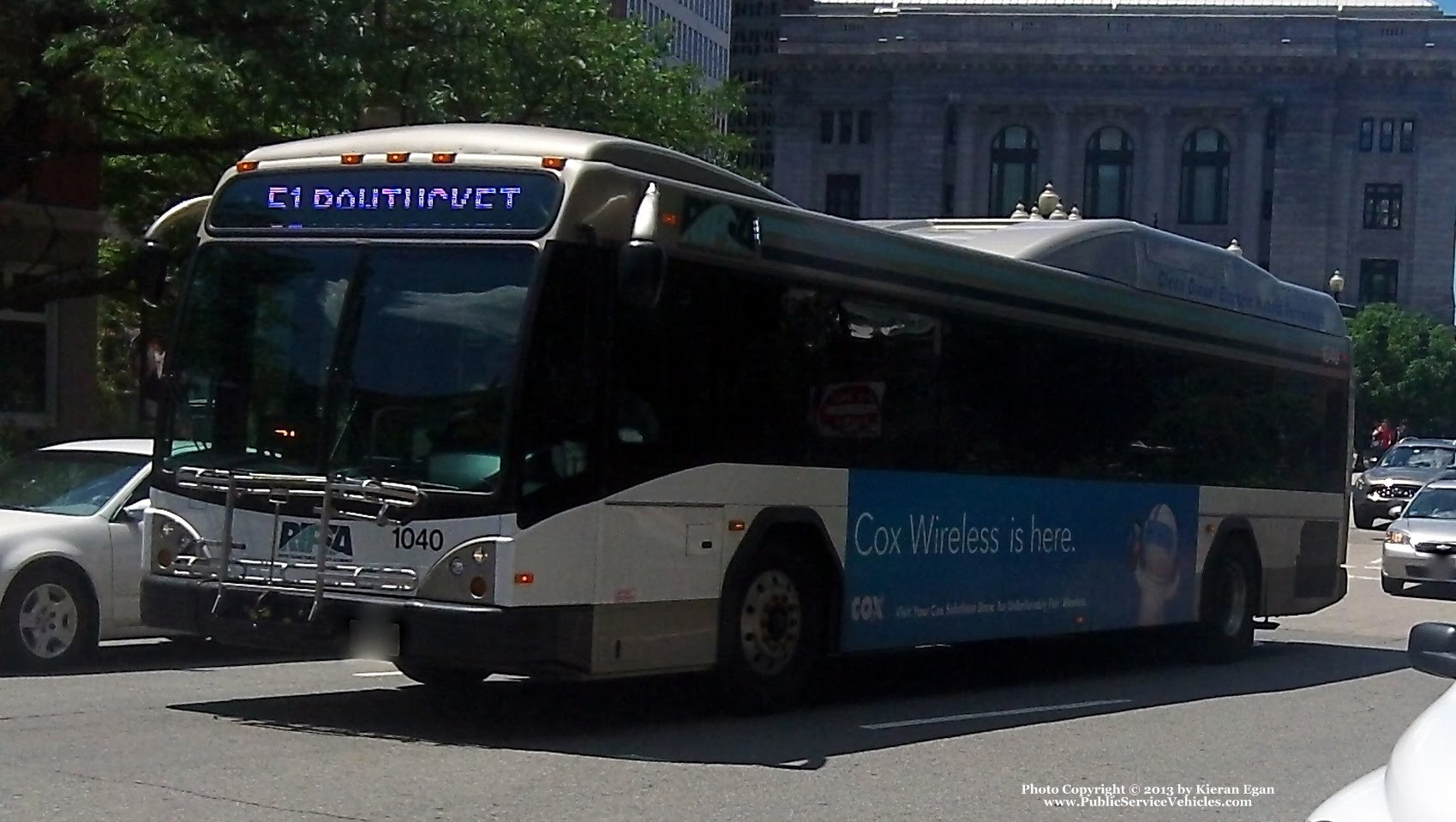 A photo  of Rhode Island Public Transit Authority
            Bus 1040, a 2010 Gillig BRT HEV             taken by Kieran Egan