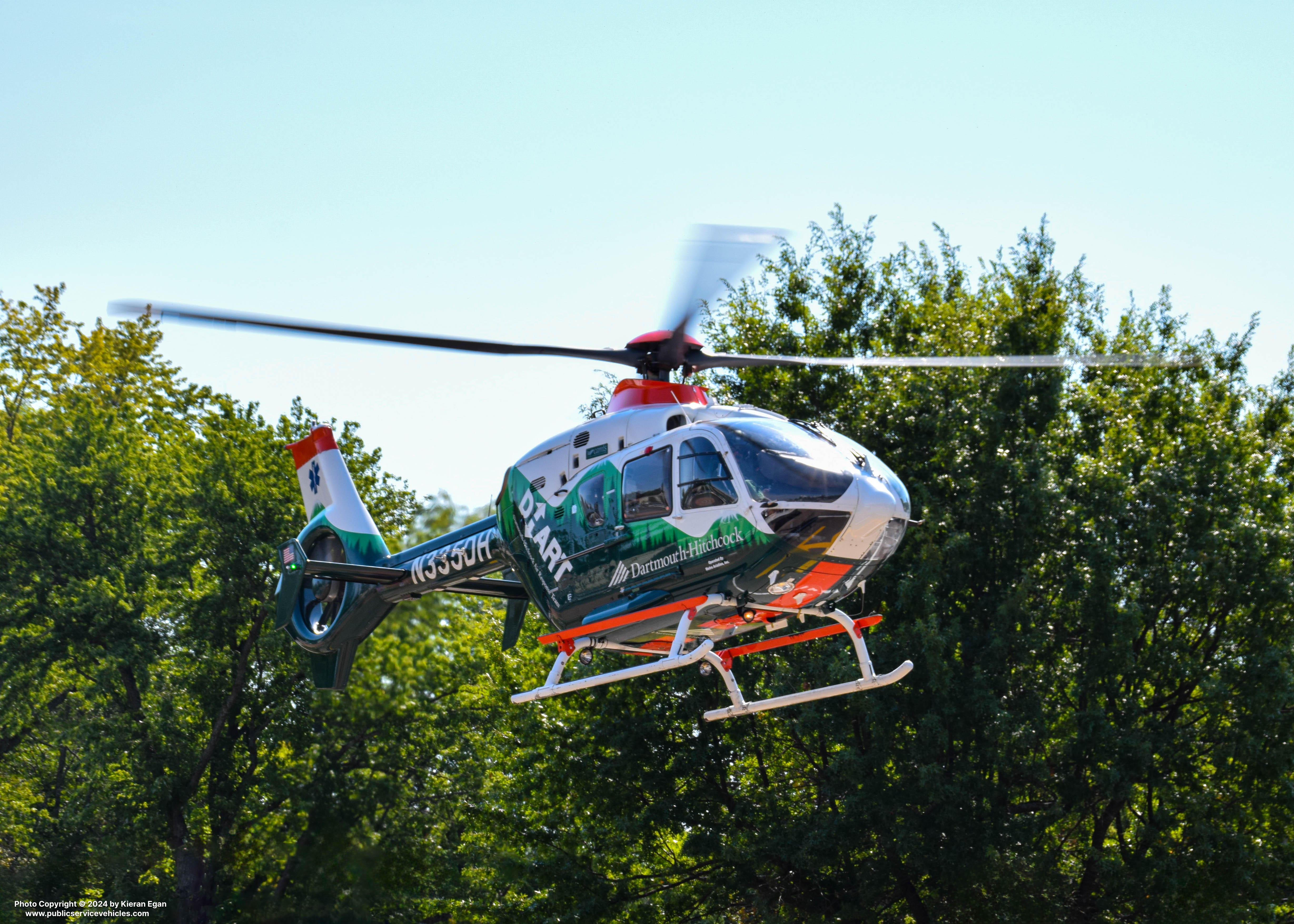 A photo  of Dartmouth Hitchcock Advanced Response Team
            Spare Helicopter 1, a 2010 Eurocopter Deutschland EC135             taken by Kieran Egan