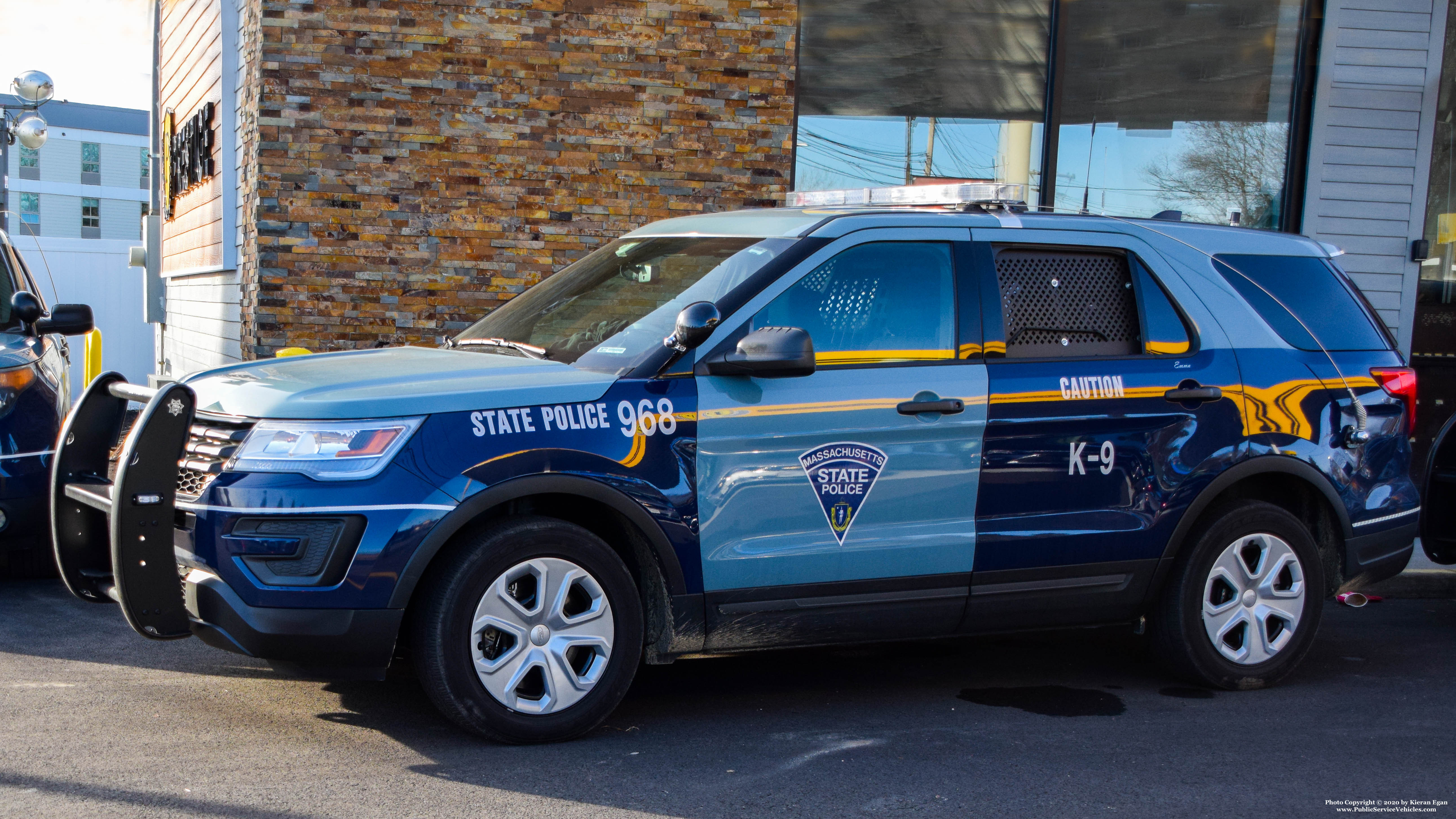 A photo  of Massachusetts State Police
            Cruiser 968, a 2019 Ford Police Interceptor Utility             taken by Kieran Egan