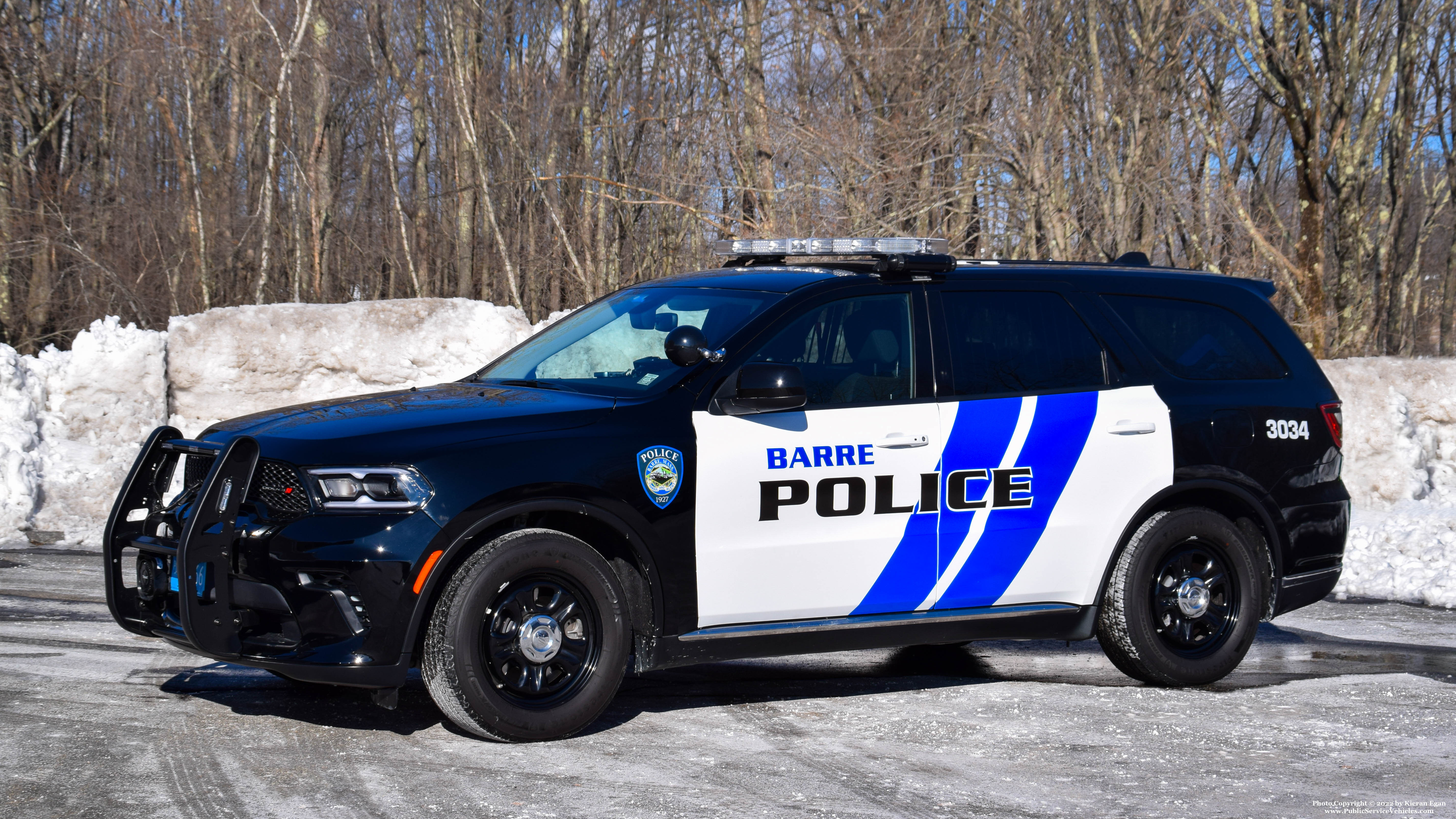 A photo  of Barre Police
            Cruiser 3034, a 2021 Dodge Durango             taken by Kieran Egan