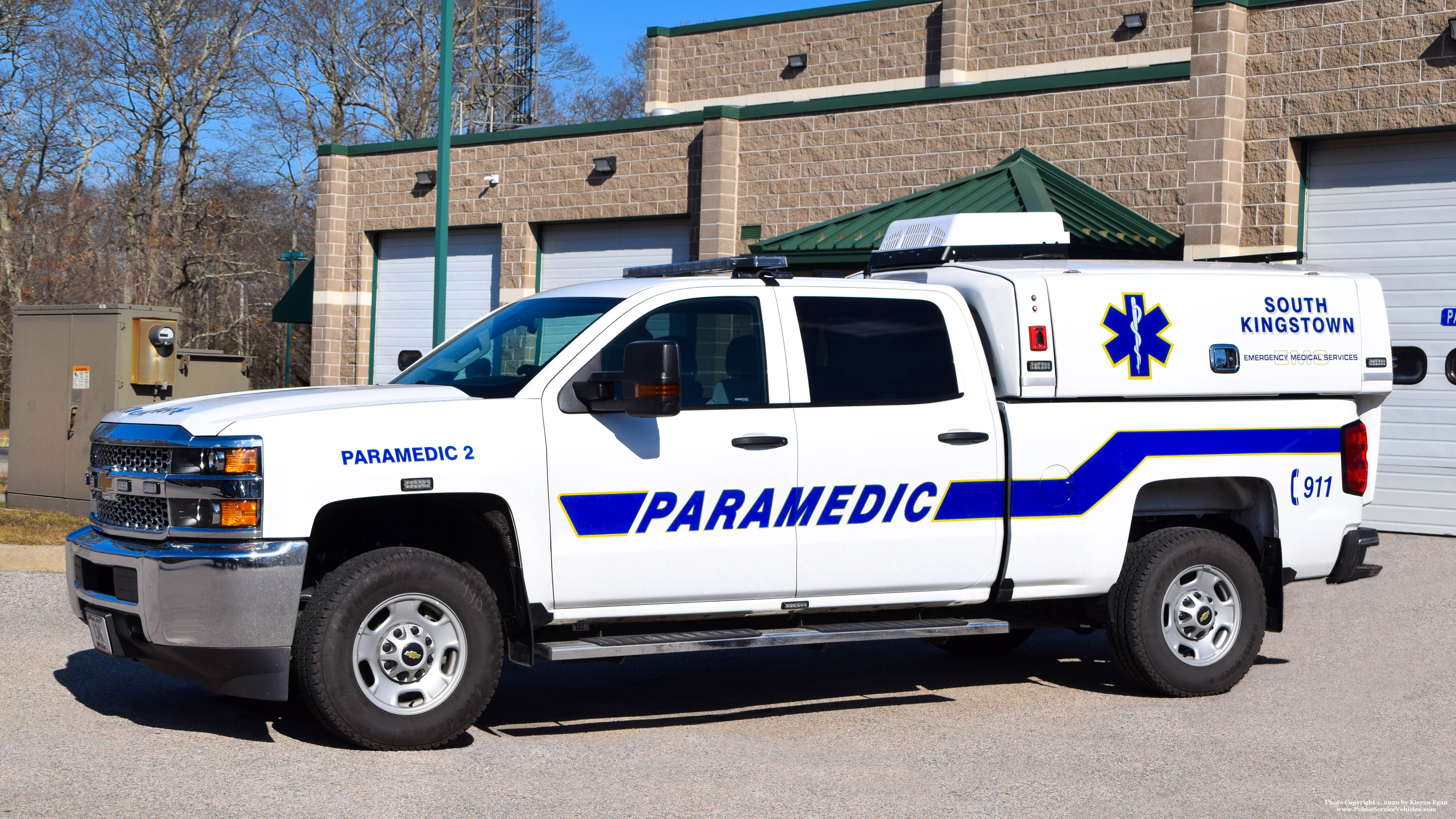 A photo  of South Kingstown EMS
            Paramedic 2, a 2019 Chevrolet Silverado 2500HD             taken by Kieran Egan