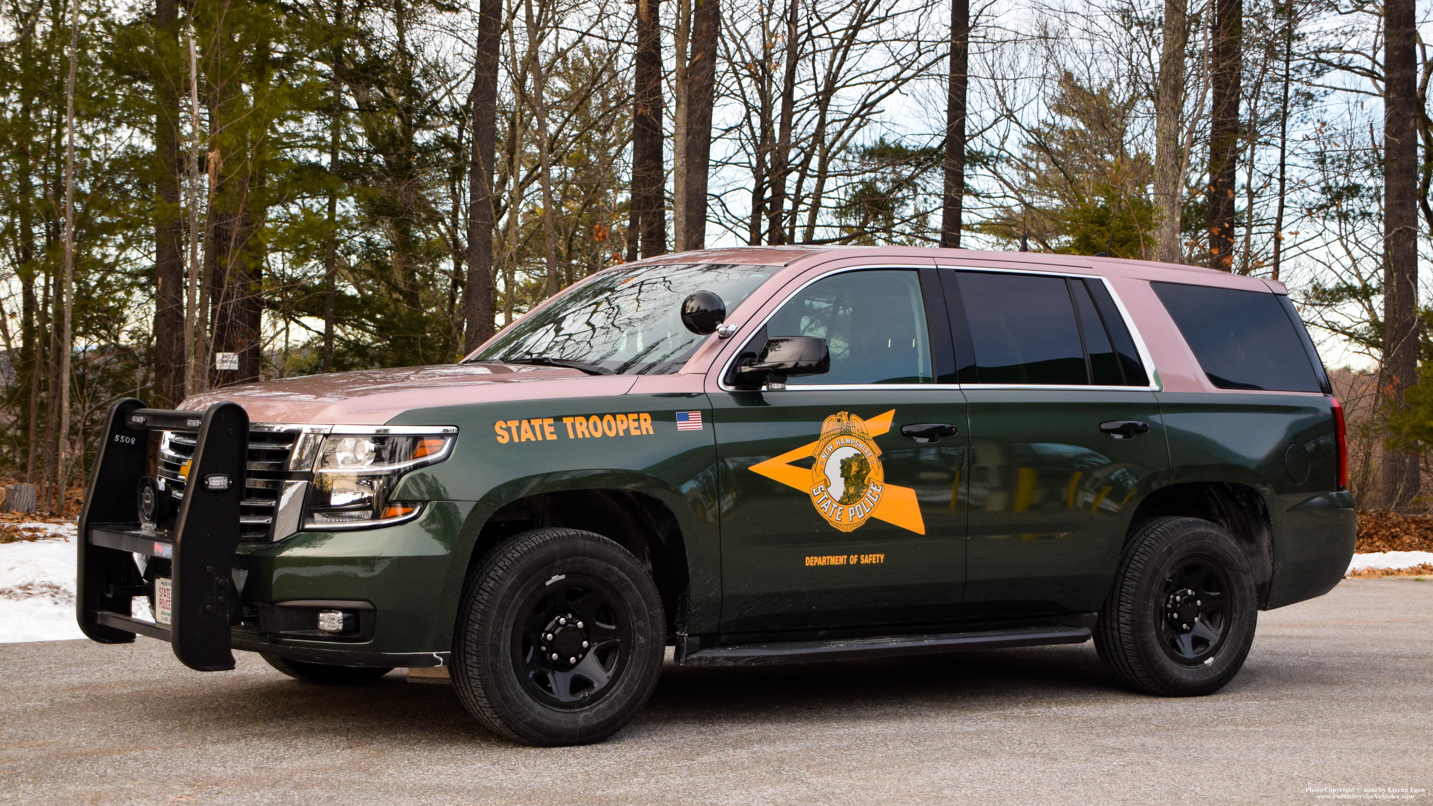 A photo  of New Hampshire State Police
            Cruiser 55, a 2020 Chevrolet Tahoe             taken by Kieran Egan