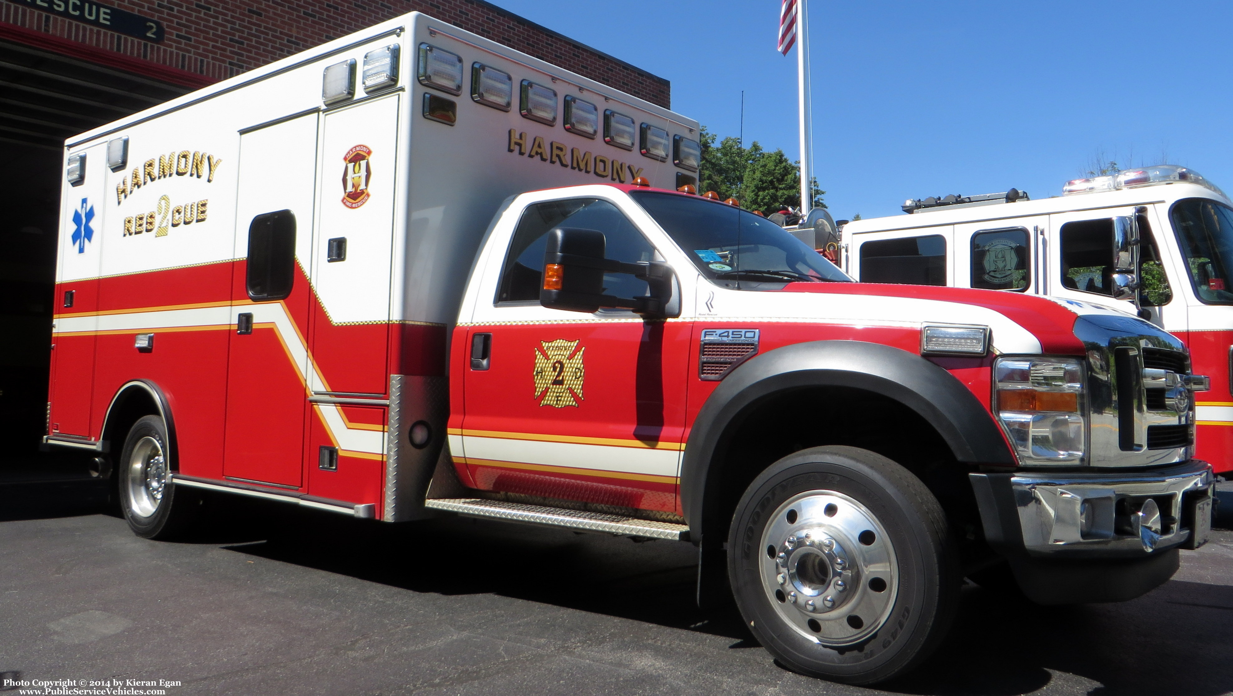 A photo  of Harmony Fire District
            Rescue 2, a 2010 Ford F-450             taken by Kieran Egan