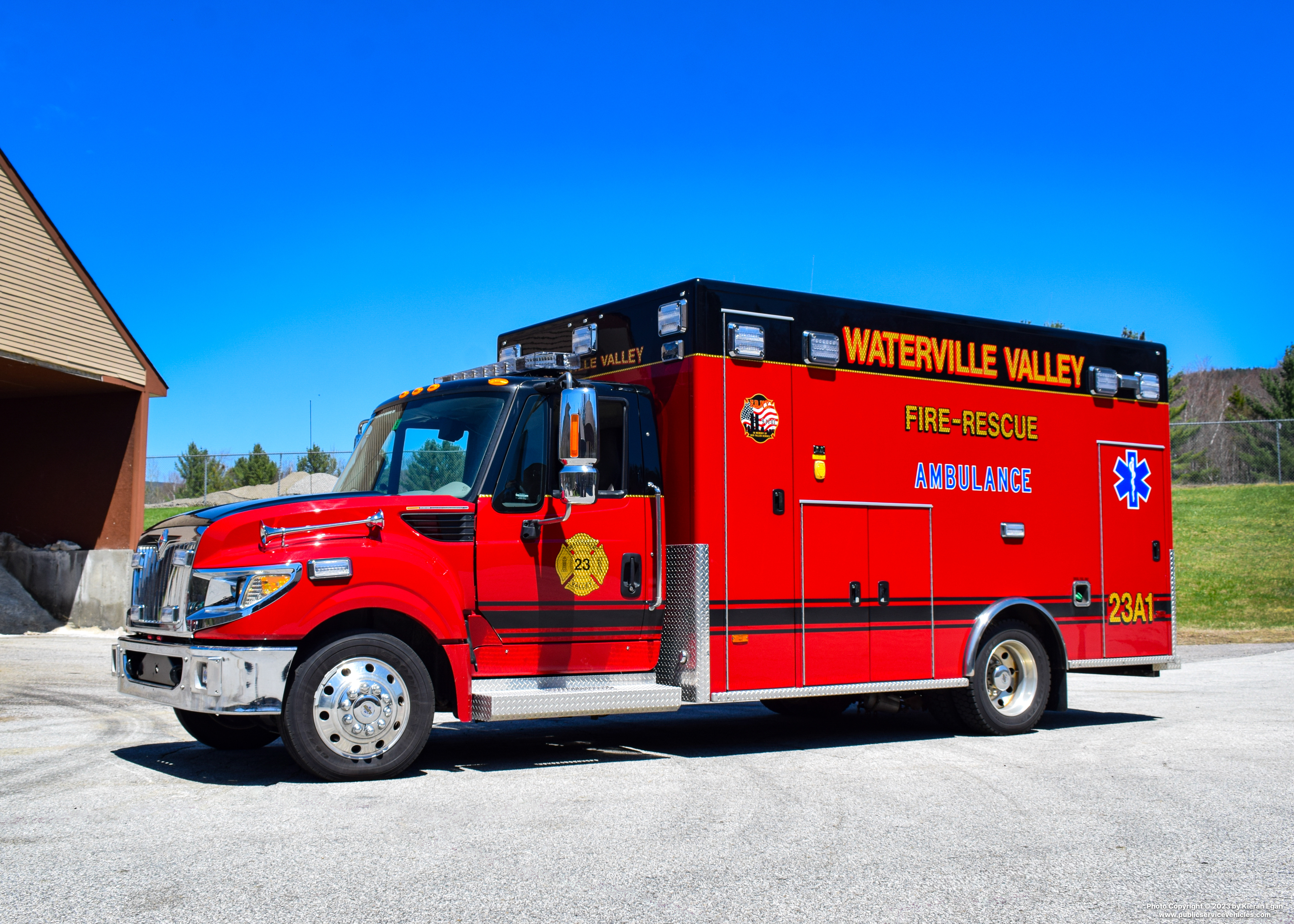 A photo  of Waterville Valley Public Safety
            23 Ambulance 1, a 2014 International TerraStar             taken by Kieran Egan