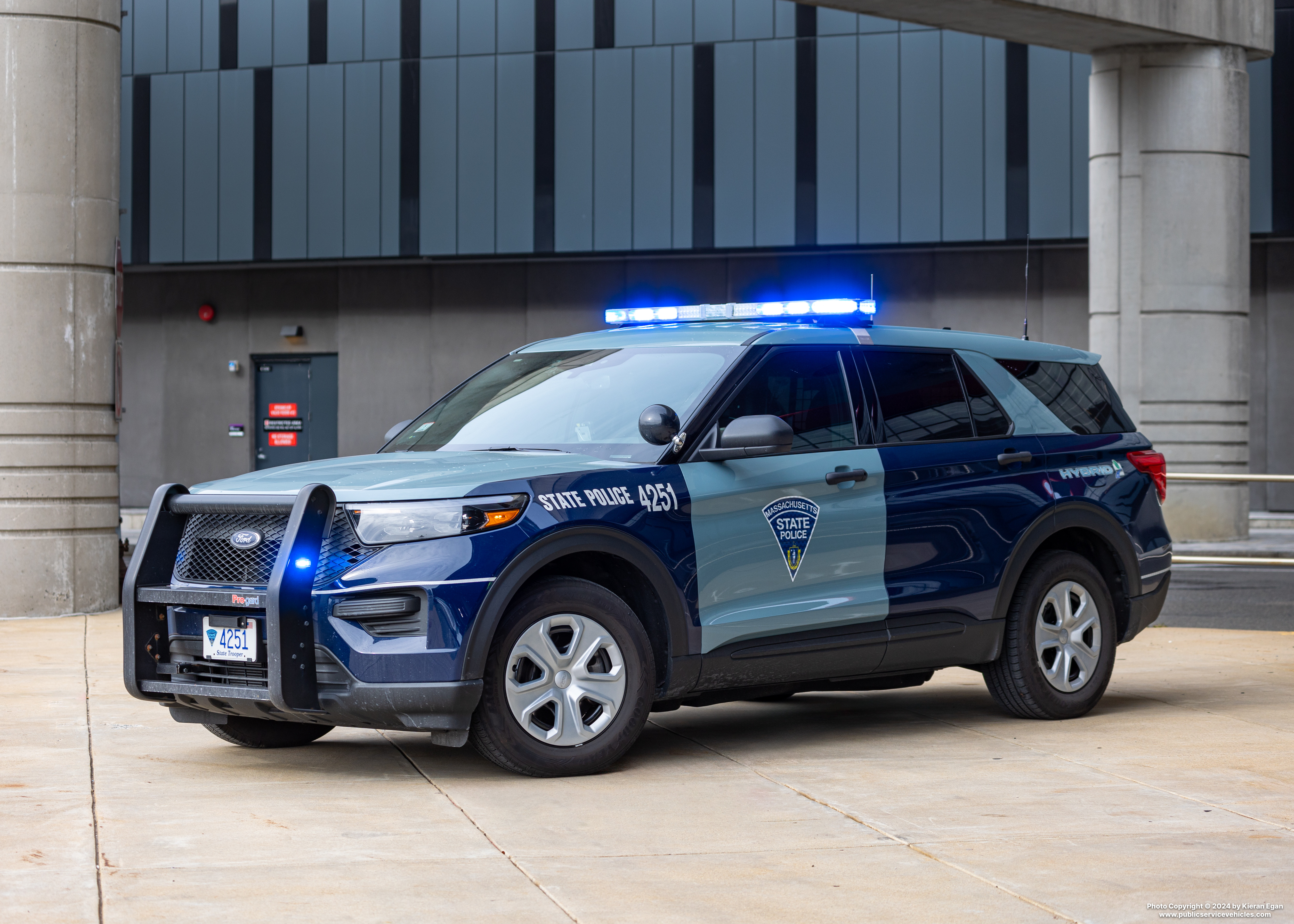 A photo  of Massachusetts State Police
            Cruiser 4251, a 2023 Ford Police Interceptor Utility Hybrid             taken by Kieran Egan