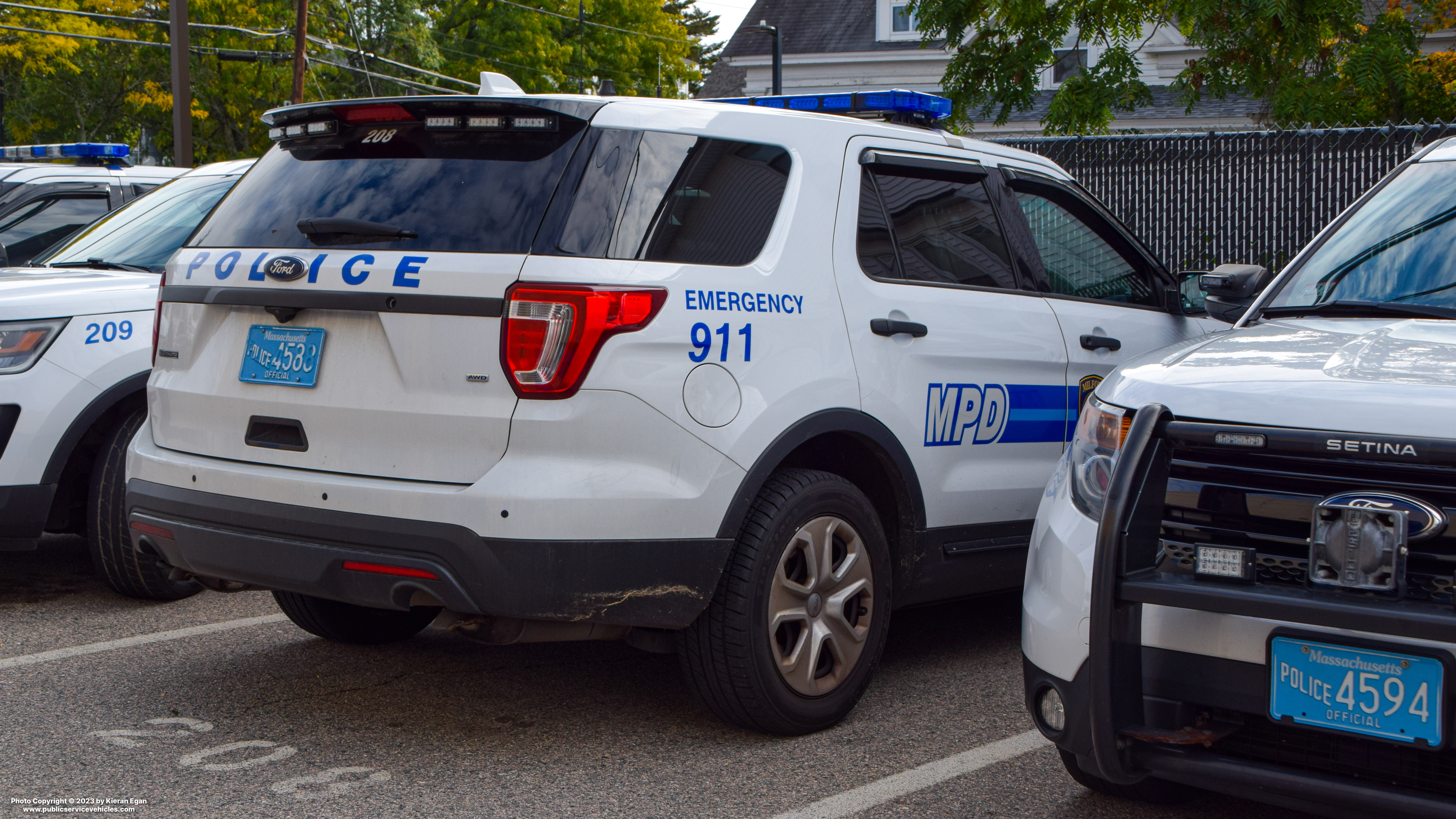 A photo  of Milford Police
            Cruiser 208, a 2017 Ford Police Interceptor Utility             taken by Kieran Egan