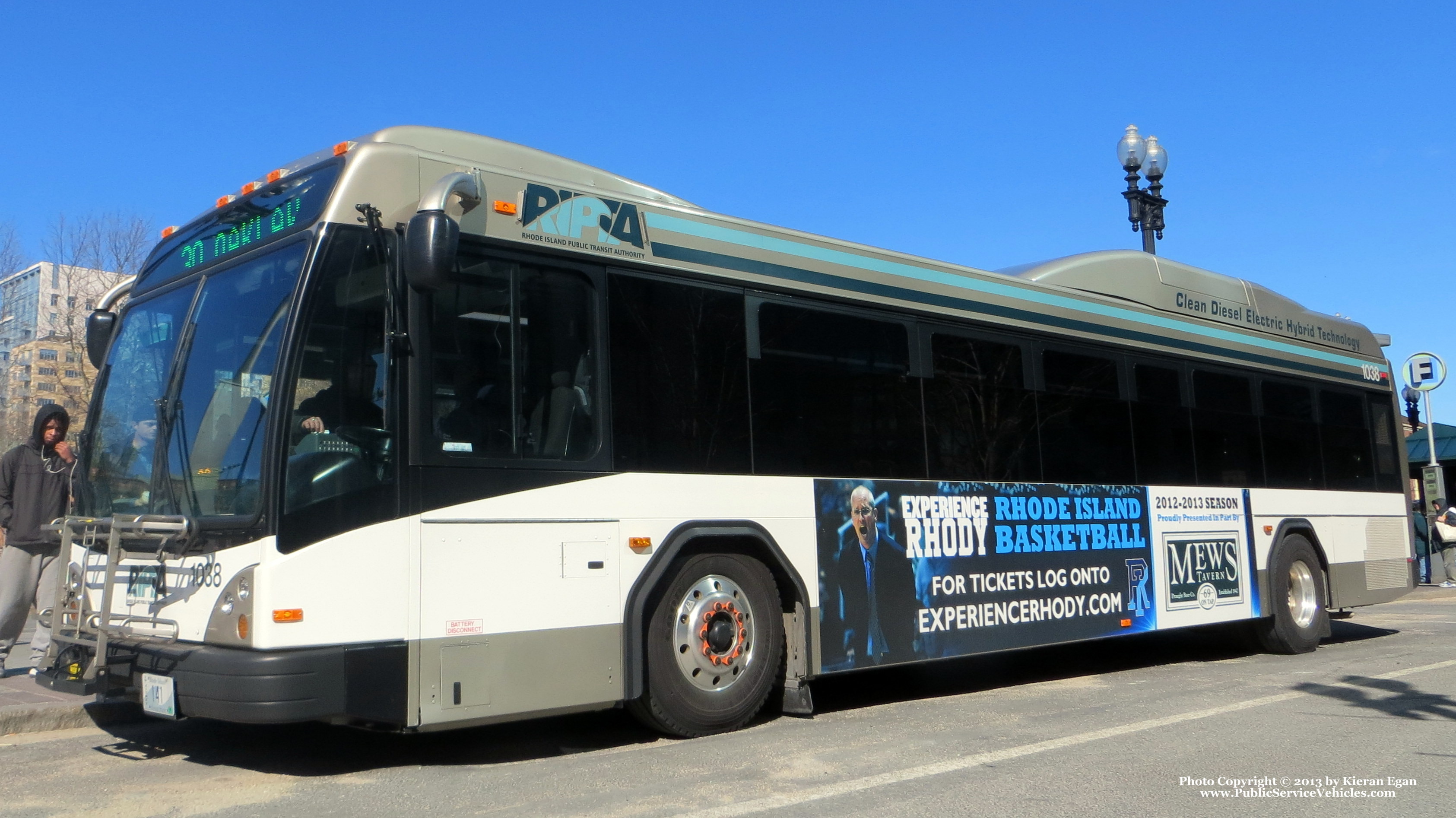 A photo  of Rhode Island Public Transit Authority
            Bus 1038, a 2010 Gillig BRT HEV             taken by Kieran Egan